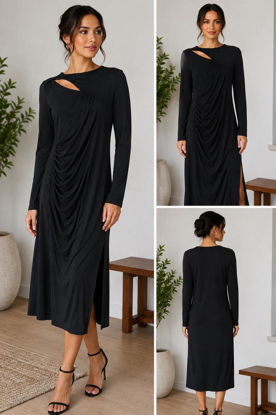 Future Collective Reese Blutstein Black Cutout Ruched Midi Dress M NWT